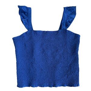 Old Navy Smocked Tank Top Womens X-Large Royal Blue Eyelet Ruffle Straps